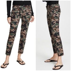Nili Lotan Camouflage Twill Ankle Length Frayed Hem Trousers with Pockets, Sz 10